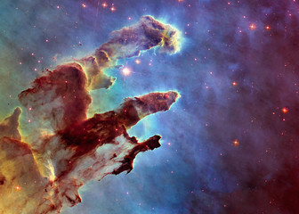 somewhere in deep space. pillars of creations and space dust. science fiction wallpaper. elements of