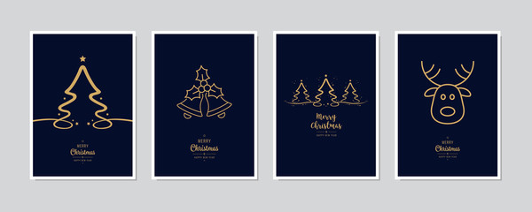 merry christmas modern card set elements greeting text lettering blue background vector.