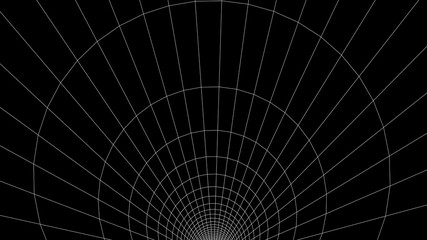 Poster - Vector perspective grid with a circular structure. Detailed lines on black background.