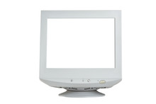 Old Retro CRT Monitor Display With Blank White Screen Isolated On White Background.