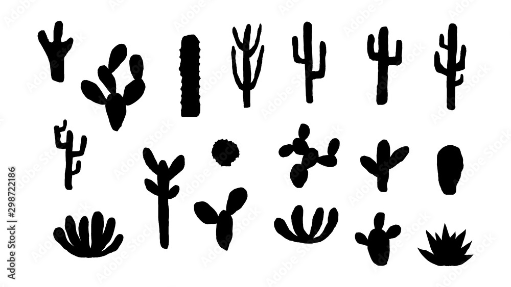 Black cactus silhouettes. Vector set cactus icon. Flat design. EPS 10.  Vector illustration. Stock Vector | Adobe Stock