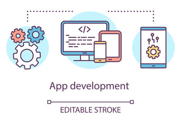 app development concept icon. mobile device software programming toolkit idea thin line illustration