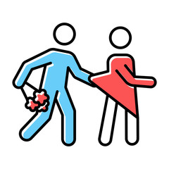 Poster - Date rape blue, red color icon. Women abuse, violent behavior. Sexual harassment of women, girls. Victim of assault. Unwanted sexual activity, sex without consent. Isolated vector illustration