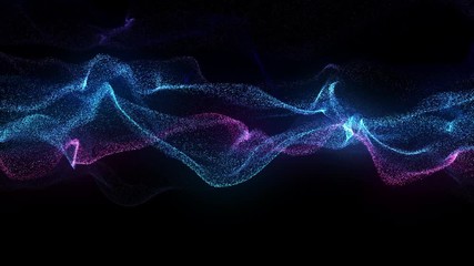 Poster - 4K video. Lines abstract. Looped animation. Wave pattern. Dotted lines. Neon waves. particles background. Seamless loop. Blue and violet gradient 3840x2160