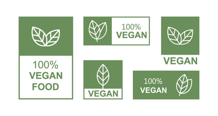 Set flat vegan icon on white background. Bio, Ecology, Organic logos and badges, label, tag. Vector illustration design