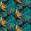 © stonepic - Bright tropical seamless pattern with jungle plants. Exotic background with tropical leaves. Vector
