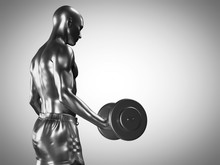 3d Rendered Medically Accurate Illustration Of A Metallic Man Lifting Dumbbells