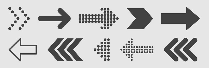 Poster - Black Arrows Set on White Background. Arrow, Cursor Icon. Vector Pointers Collection. Back, Next Web Page Sign