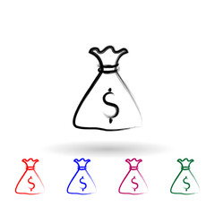 Poster - Money bag sketch style multi color icon. Simple thin line, outline vector of banking icons for ui and ux, website or mobile application