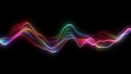 Poster - 4k video. lines abstract. looped animation. wave pattern. dotted lines. neon waves. particles backgr