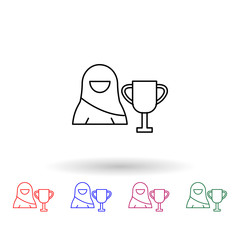 Poster - Trophy, muslim businesswoman multi color icon. Simple thin line, outline vector of muslim businesswoman icons for ui and ux, website or mobile application