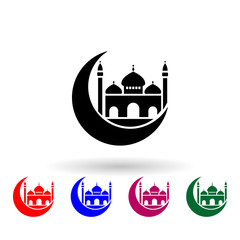 Poster - Mosque, moon multi color icon. Simple thin line, outline vector of ramadan icons for ui and ux, website or mobile application