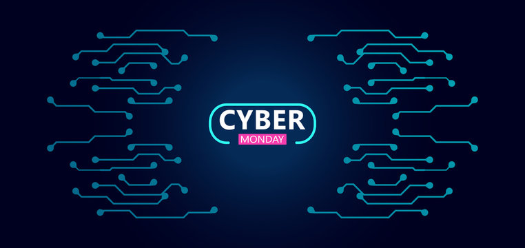 Cyber monday sale with circuit board background. Vector illustration 