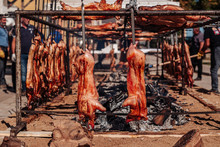 ORGOSOLO, SARDINIA /OCTOBER 2019: The Old Tradition Of Cooking The Porceddu Sardo, A Young Pig.