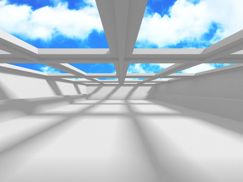 Futuristic White Architecture Design on Cloudy Sky Background