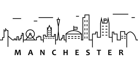 Poster - Manchester cityscape illustration. Simple line, outline vector of city landscape icons for ui and ux, website or mobile application on white background