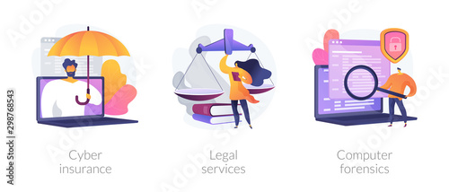 Cuadros en Lienzo Malware protection, lawyer consultation, criminalistic examination icons set