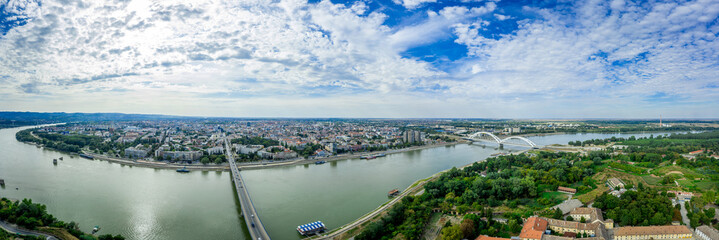 Wall Mural - Aerial panorama view of Novi Sad along the Danube River in Serbia