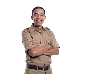 Wall Mural - portrait of government worker wearing khaki uniform. pegawai negeri sipil of indonesia pns