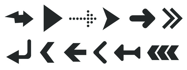 Poster - Black web arrows set isolated on white background. UI and web design. Vector illustration 