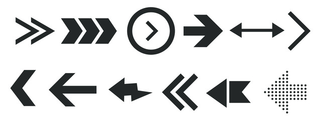 Poster - Black arrows set isolated on white background. UI and web design. Vector illustration 