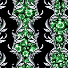 Seamless Baroque Pattern With Gems And Silver Scrolls 3