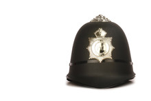 Traditional British Police Helmet Isolated On White - Image