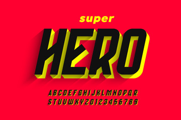 Comics style font design, superhero alphabet, letters and numbers