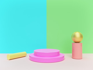 Poster - abstract Geometric shapes background with pink podium for product presentation. modern minimal concept. 3d rendering