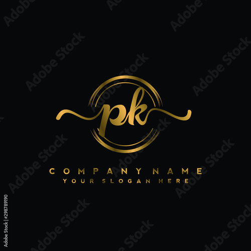 Pk Initial Handwriting Logo Design With Golden Brush Circle Logo For Fashion Photography Wedding Beauty Business Stock Vector Adobe Stock