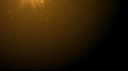 Wall Mural - 4k beautiful gold floating dust particles with flare on black background in slow motion. looped 3d a