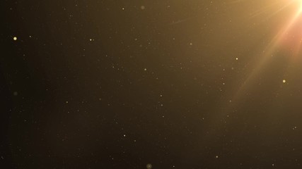 Wall Mural - 4k beautiful gold floating dust particles with flare on black background in slow motion. looped 3d a