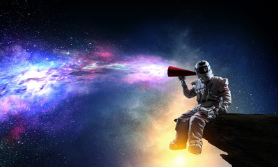 Wall Mural - spaceman and his mission. mixed media