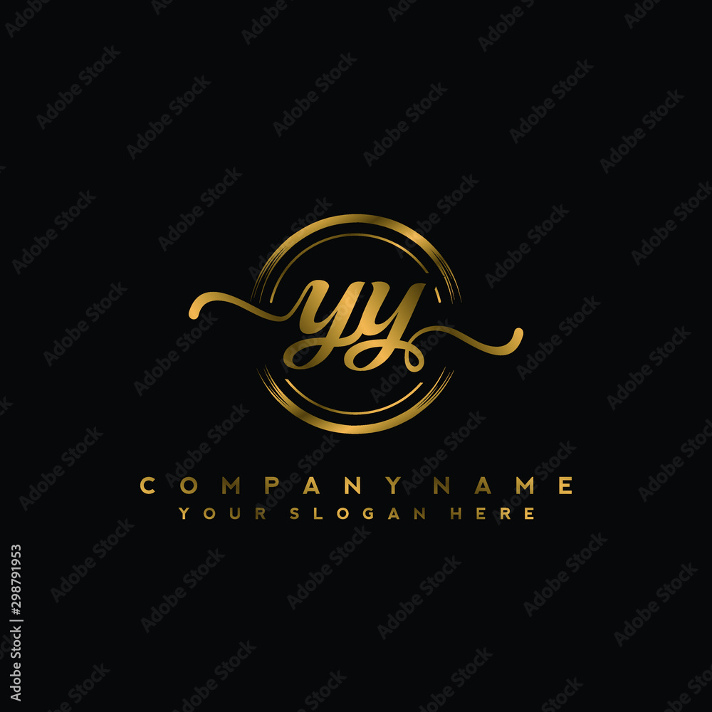 YY Initial handwriting logo design with golden brush circle. Logo for  fashion,photography, wedding, beauty, business Stock Vector | Adobe Stock
