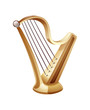 © Idey - Beautiful golden harp with five strings. Classic musical string instrument.