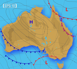 Wall Mural - weather map australia. meteorological forecast. vector illustration. eps 10