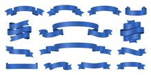 Blue Ribbons. Realistic Ribbon Banners Vector Collection. Illustration Flag Ribbon Banner, Blue Realistic Label