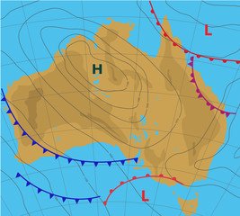 Wall Mural - australia map. meteologic weather forecast on the map of australia. contour card background.