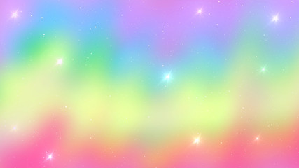 Wall Mural - holographic fairy magic background with rainbow mesh. kawaii universe banner in princess colors. fan