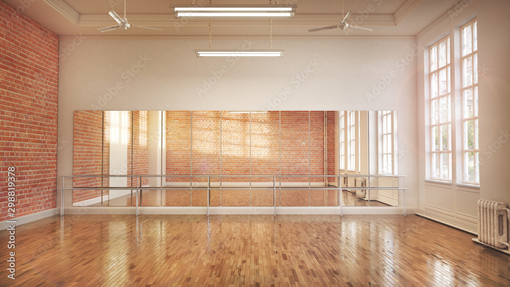 Dance or ballet studio interior. 3d illustration - obrazy, fototapety, plakaty 