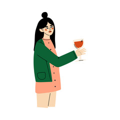 Sticker - Girl Celebrating an Important Event, Young Woman Holding Glass of Wine Vector Illustration