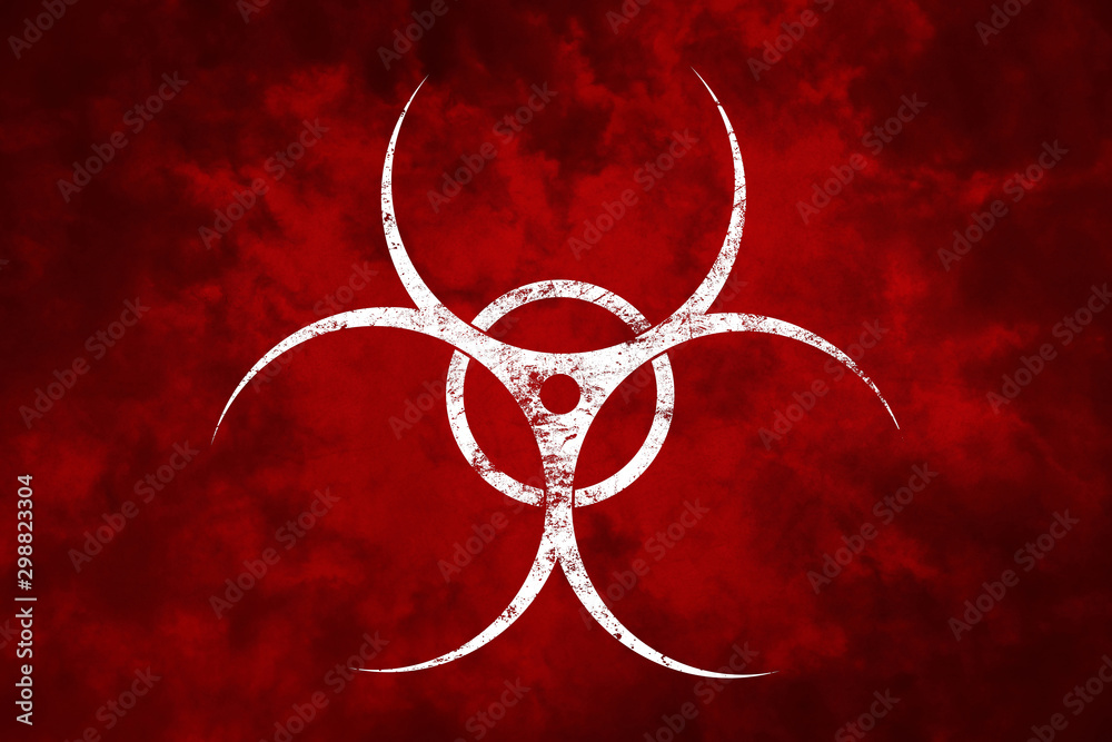 White biohazard sign over red background - obrazy, fototapety, plakaty 