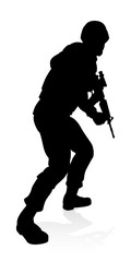 Poster - Silhouettes of a military armed forces army soldier