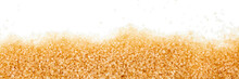 Brown Sugar Crystals On White Background, Panorama
