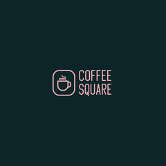 monoline coffee logo design sign illustration symbol vector square cup hot smoke heat simple modern 