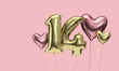 © ink drop - Happy 14th birthday party celebration balloons with hearts. 3D Render