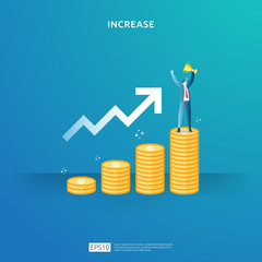 income salary rate increase concept illustration with people character and arrow. Finance performance of return on investment ROI. business profit growth, sale grow margin revenue with dollar symbol