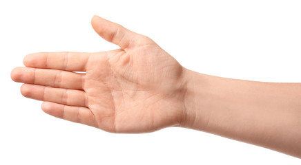 hand of woman on white background