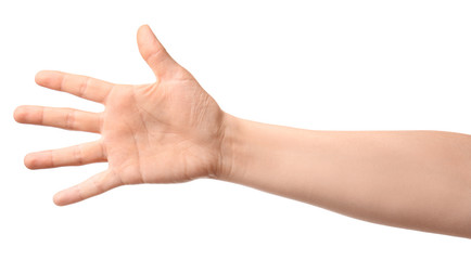 hand of woman on white background
