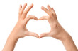© Pixel-Shot - Hands of woman making heart shape on white background